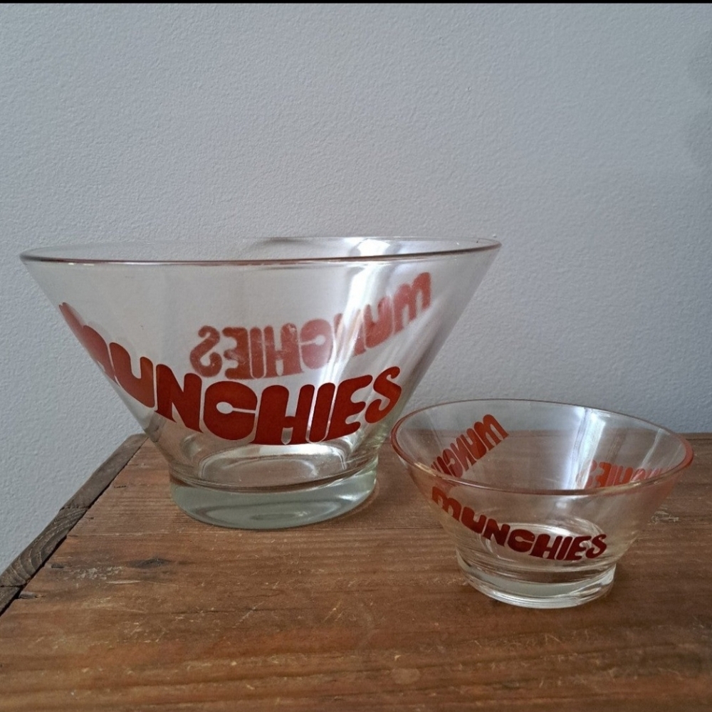 Clear Glass Snack Bowls with Red Munchies Print